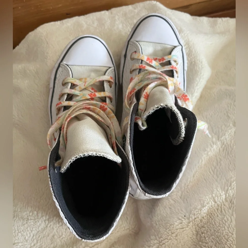Converse White Textured High-Tops with Multicolor Laces - Picture 11 of 13